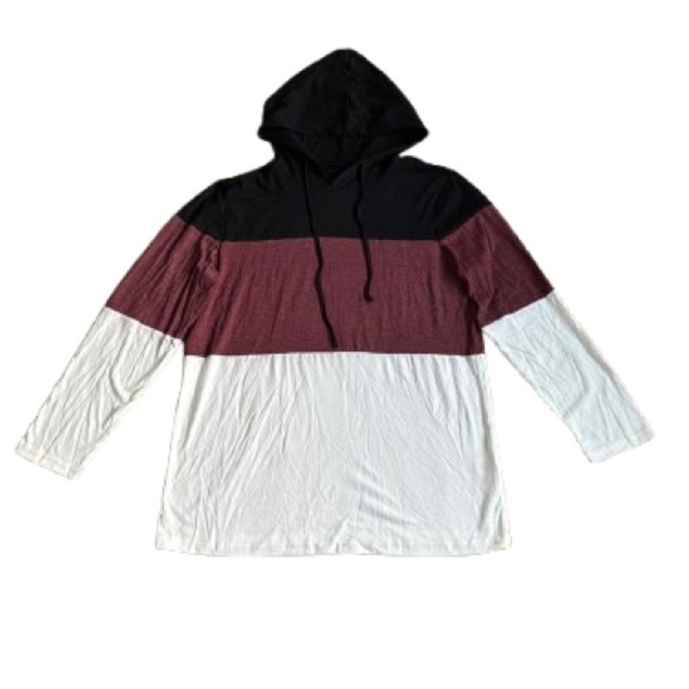 NIB Lightweight Color‎ Block Hooded Long Sleeve Pull Over T Shirt - Size: Small